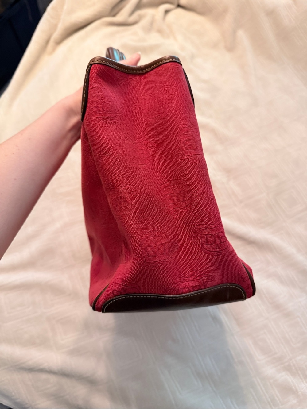 Dooney & Bourke Red Tote with Brown Leather Trim and Pouch - Picture 8 of 11